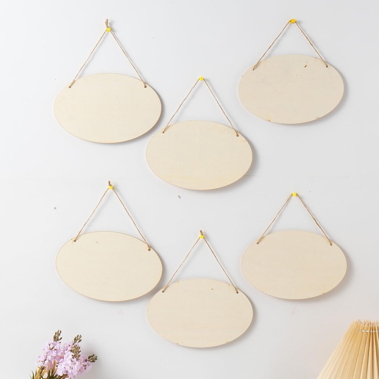 6pcs 9.3X5.8in Unfinished Wood Sign Blank Hanging Wooden Plaque DIY Craft (Ellipse)